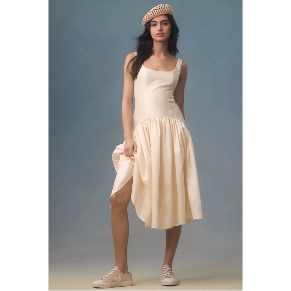 Anthropologie Hutch Canary Yellow Drop Waist Midi Dress Sleeveless Resort Chic M